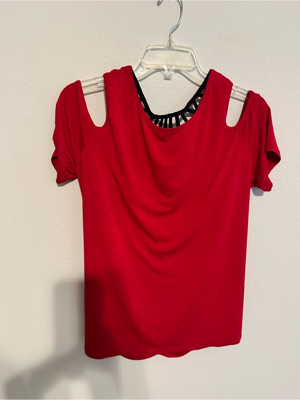 Venus Red Cold-Shoulder Women’s Top with Black Cutout Detail